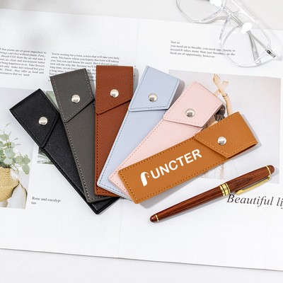Snap-Closure PU Leather Pen Pouch - For Pens & Stationery