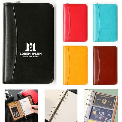 A6 PU Zippered Binder with Calculator and Card Slots