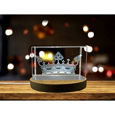 Visconde Crown 3D Engraved Crystal Decor w/LED Base
