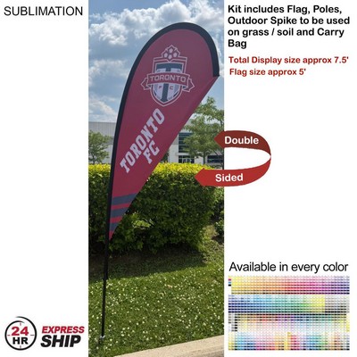 24Hr Express Ship - 7.5' X-Small Tear Drop Flag Kit, Full Color Graphics Double Sided.