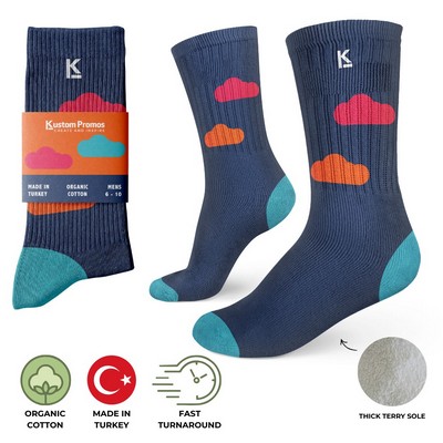 Organic Cotton Sports Crew Terry Sole Socks Made in Turkey