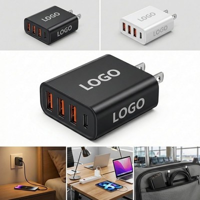 4-Port USB Wall Charger with Type-C &amp; Fast Charge