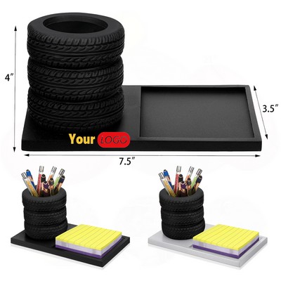 Tire Shaped Pen Holder with Sticky Notes Holder Set