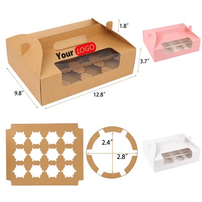 White Handle 12-Cupcake Gable Box