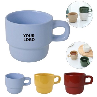 9.5oz Stackable Ceramic Coffee Mug Set of Three Space Saving Design