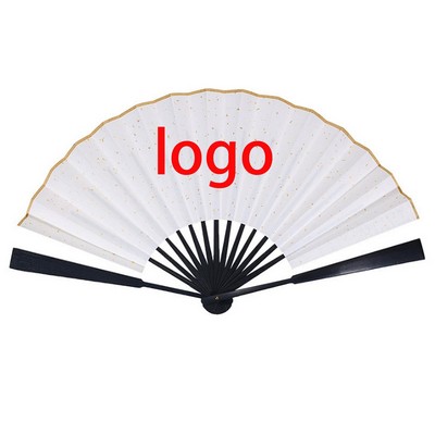 Portable Foldable Paper Hand Fan With Bamboo Ribs For Events