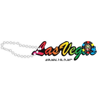 Las Vegas w/ Poker Chip Promotional Key Chain w/ Black Back (2 Square Inch)