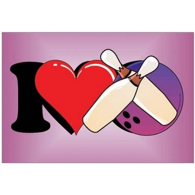 I Love Bowling Rectangle Badge w/ Bar Pin (2"x3")