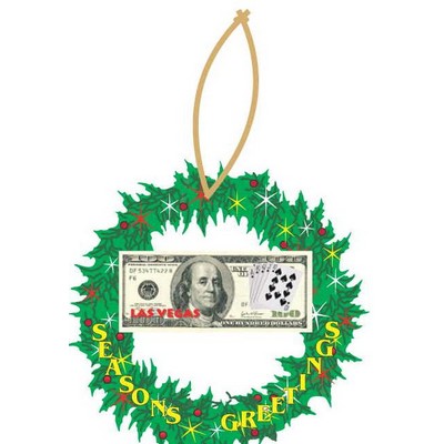 LV Royal Flush $100 Bill Wreath Ornament w/ Clear Mirror Back (4 Square Inch)