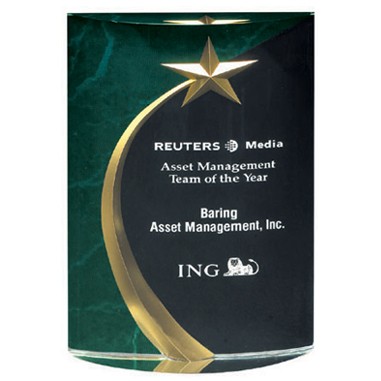 6" GREEN ACRYLIC TROPHY W/ GOLD SHOOTING STAR( engraved )