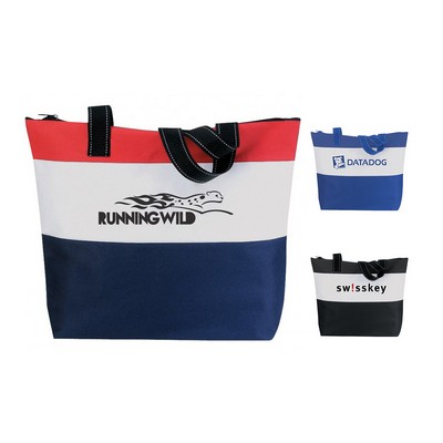 Poly Striped Design Zipper Tote Bag