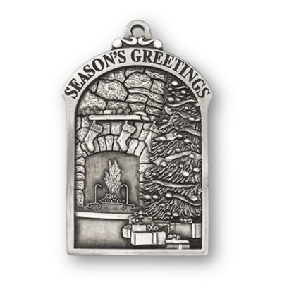 Full Size Stock Design Season's Greetings Christmas Tree/ Hearth Pewter Ornament