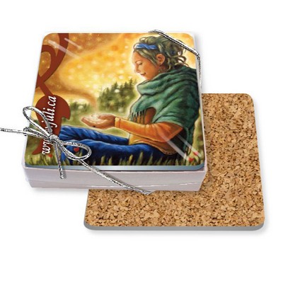 Gift Boxed Set of 4 Premium Square Coasters .100 Gloss Copolyester Top & 1/16" cork base Full Color