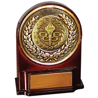 Stock 5 1/2" Medallion Award With 2" Torch & Rings Coin and Engraving Plate