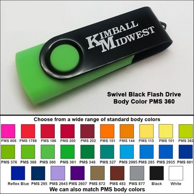 Swivel Black Flash Drive - 16 GB Memory - Body PMS 360