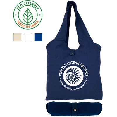 Fold & Snap 7 oz Canvas Tote Bag | Reusable Gusseted Grocery Navy (18x15x4)