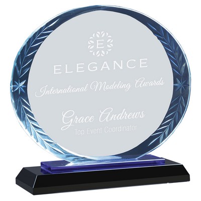 7" Blue Oval Accent Glass on Black Base