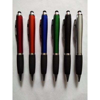 Twist-Action Ballpoint Pen W/Stylus & Rubber Grip