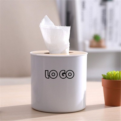Round Wood Tissue Box