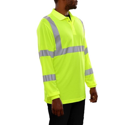 Reflective Apparel™ Long Sleeve Polo Shirt Silver Fabric Reflective/Fluorescent Yellow-Green