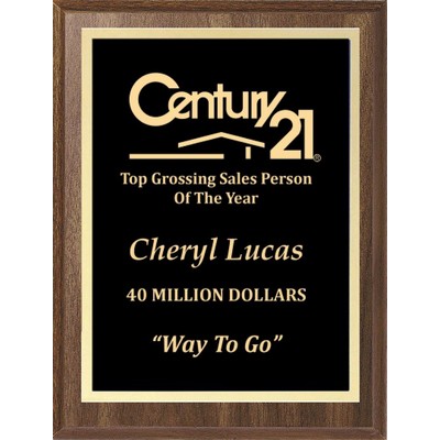 Economy Walnut Finish Plaque with Black Plate, 5"x7"