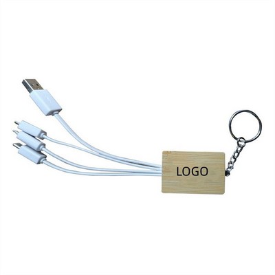 Rectangle Bamboo 3" 1 Charging Cable Keychain