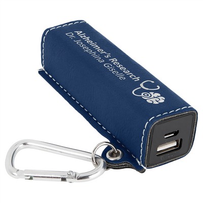 Blue/Silver Leatherette 2200 mAh Power Bank with USB Cord