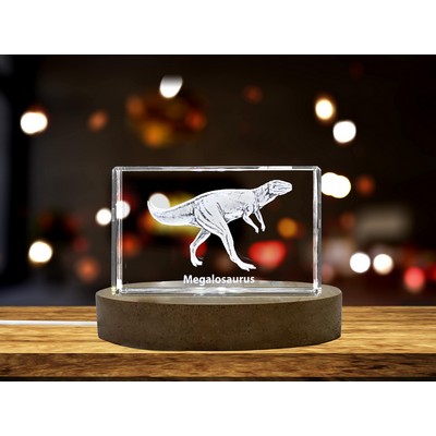 Megalosaurus Dinosaur 3D Engraved Crystal Trophy Award - Collectible Decor