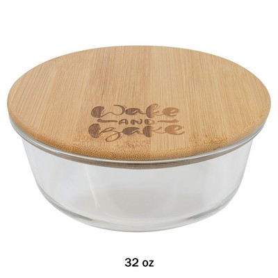 32 oz. Round Glass Container with Bamboo Lid