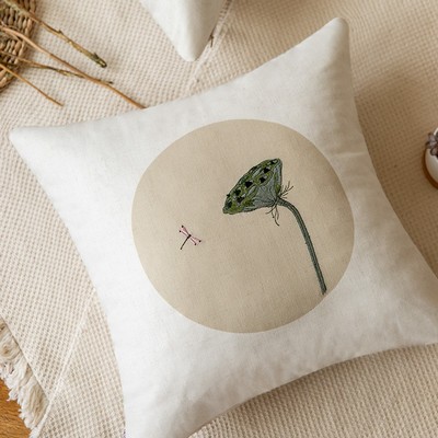 19.7 x 19.7" Embroidery Premium Square Linen Throw Pillowcase With Hidden Zipper