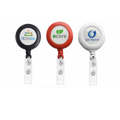 Epoxy Dome Retractable Round Badge Reel Holder w/ Belt Clip
