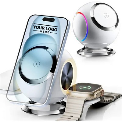 3-in-1 Magnetic Wireless Charging Station with Stand - Fast Charging for Phone, Earbuds, Smartwatch
