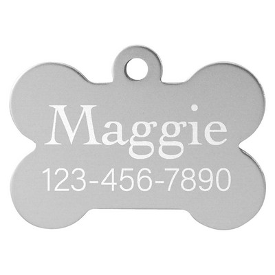 Anodized Aluminum Silver Bone Pet Tags, Engraved, 1 1/4" x 3/4"