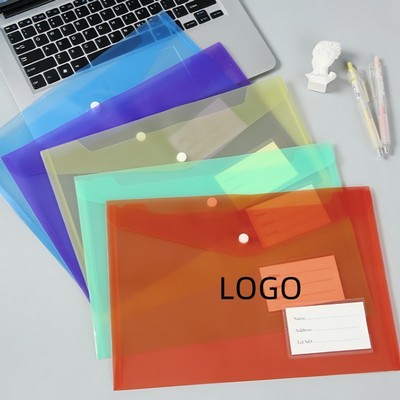 A4 Transparent PP File Bag Waterproof Folder w/Snap Button Closure