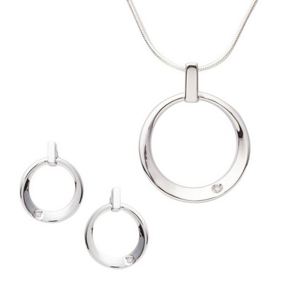 Jilco Inc Diamond Earring & Necklace Set - Diamond White/Sterling Silver