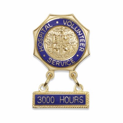 7/8" Enameled Brass Hospital Volunteer Service Lapel Pin - 3,000 Hours