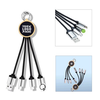 Wood Grain Keychain Data Cable 3" 1 Glowing Multi Function Charging Cable