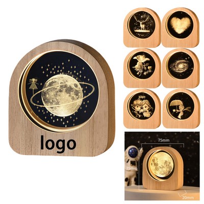 Custom 3D Laser Engraved Crystal Lamp – Glass & Wood Base, USB LED, Personalized