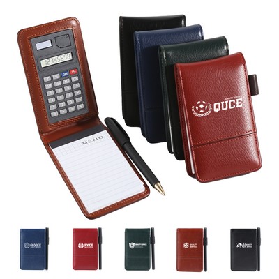 Embossed Pocket A7 PU Memo Notepad with Calculator
