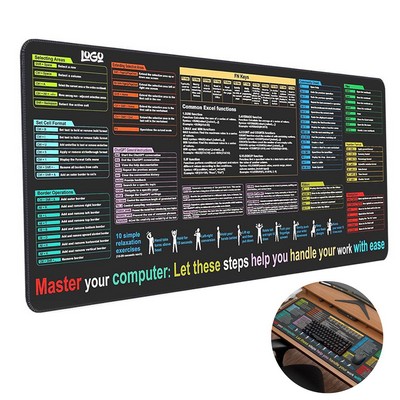 Large Dirt-Resistant Non-Slip Excel Shortcut Mouse Pad