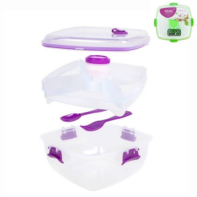 Transparent Plastic Salad Container w/ Utensils