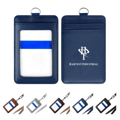 Leather ID Badge Holder with Lanyard