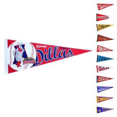 12"x30" Full Color Custom Large Felt Pennant w/ Sewn Strip