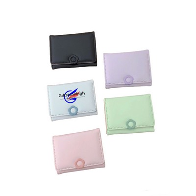 Tri-fold Snap Button Women PU Money Clip