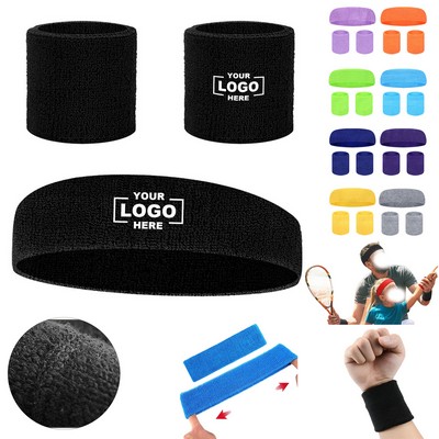 100% Cotton Sports Sweatband Set