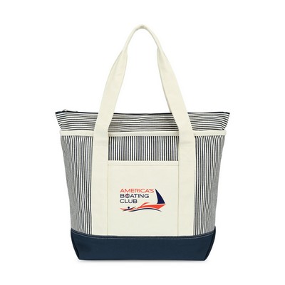 Newport Cotton Zippered Tote - Navy-Natural Stripe