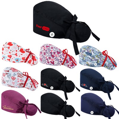 Scrub Caps With Ponytail Holder W/ Button