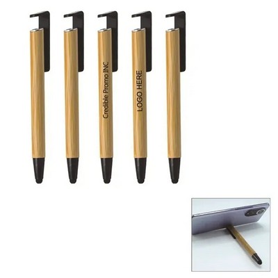 5.7" Bamboo and ABS Pen with Stylus and Phone Holder