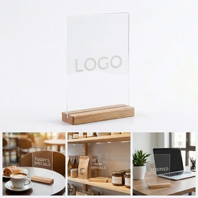 Customizable Size Acrylic Sign Holder With Wood Stand