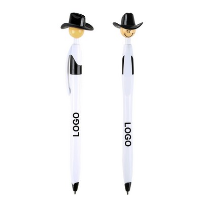Cowboy Hat Smiley Face Retractable Ballpoint Pen "Javelin" Shape Plastic Writing Pen